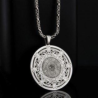 925 Ayar Gümüş Kral Zincirli İslami Hat Sanatlı Madalyon Erkek Kolye