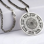 925 Ayar Gümüş Kral Zincirli İslami Hat Sanatlı Madalyon Erkek Kolye