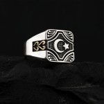 Ay Yıldız Motifli Özel Tasarım Gümüş Erkek Yüzük