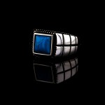 Damalı Motifli Turkuaz Taşlı Gümüş Erkek Yüzüğü