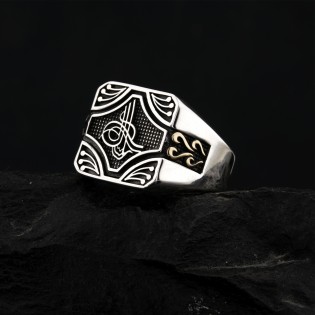 El İşçiliği Tuğra Motifli Gümüş Erkek Yüzük