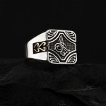 El İşçiliği Tuğra Motifli Gümüş Erkek Yüzük