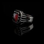 Erkek Gümüş Kırmızı Taşlı Zirkon Detaylı Kare Yüzük