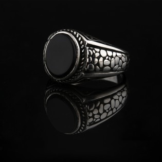 Otantik Siyah Onyx Taşlı Erkek Gümüş Yüzük
