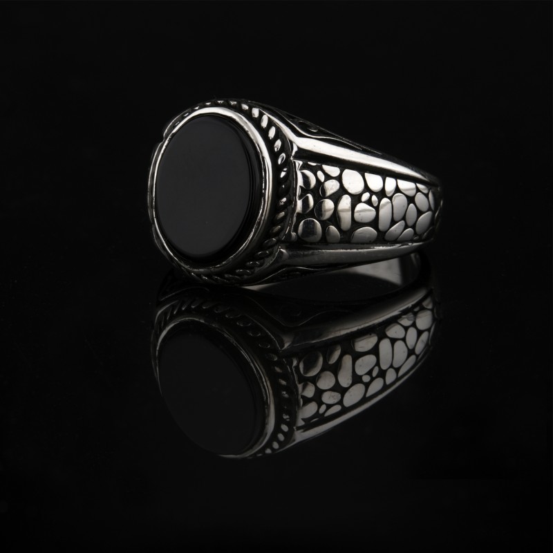 Otantik Siyah Onyx Taşlı Erkek Gümüş Yüzük