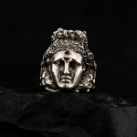 Antik Apollo Başı ve Lir Motifli 925 Ayar Oksitli Gümüş Erkek Yüzük