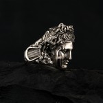 Antik Apollo Başı ve Lir Motifli 925 Ayar Oksitli Gümüş Erkek Yüzük