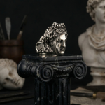 Antik Apollo Başı ve Lir Motifli 925 Ayar Oksitli Gümüş Erkek Yüzük