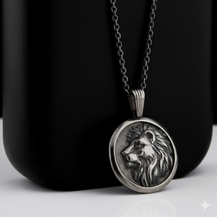 Aslan Başı Detaylı Oksitli Gümüş Kolye