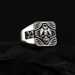 Selçuklu Çift Başlı Kartal Motifli Özel Tasarım Erkek Gümüş Yüzük