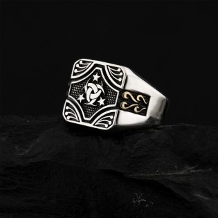 Teşkilatı Mahsusa İşlemeli Özel Tasarım Gümüş Erkek Yüzük