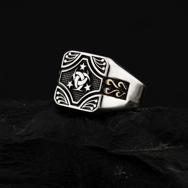 Teşkilatı Mahsusa İşlemeli Özel Tasarım Gümüş Erkek Yüzük