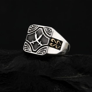 Zülfikar Kılıç Motifli Özel Tasarım Gümüş Erkek Yüzük
