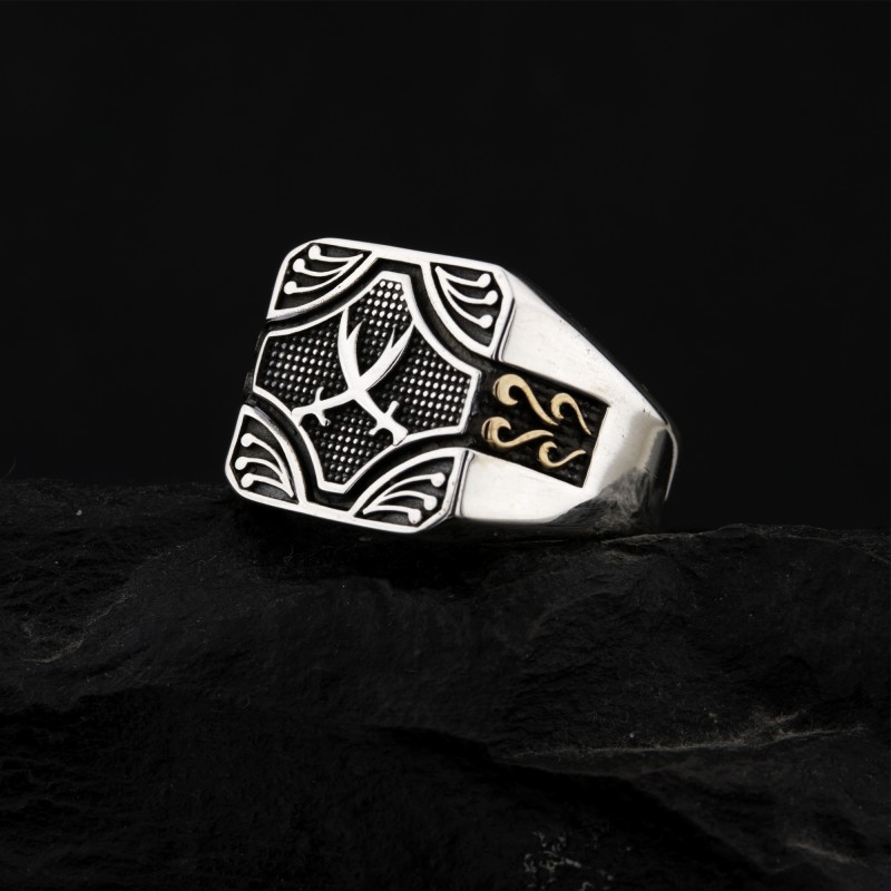 Zülfikar Kılıç Motifli Özel Tasarım Gümüş Erkek Yüzük