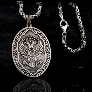 925 Ayar Gümüş Selçuklu Kartalı ve Yıldız Motifli Erkek Madalyon Kolye | Tarihi Desenli Özel Tasarım