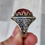 Zultanit Taşlı La Galibe İllallah Yazılı Mikro Taş İşlemeli Erkek Yüzük