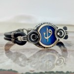 Mavi Mineli Ay Yıldız İşlemeli Elif Vav Gümüş Erkek Bileklik