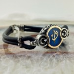 Mavi Mineli Ay Yıldız İşlemeli Elif Vav Gümüş Erkek Bileklik
