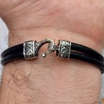 Mavi Mineli Ay Yıldız İşlemeli Elif Vav Gümüş Erkek Bileklik