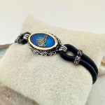 Mavi Mineli İşlemeli Osmanlı Tuğrası Gümüş Erkek Bileklik