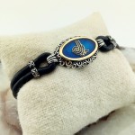 Mavi Mineli İşlemeli Osmanlı Tuğrası Gümüş Erkek Bileklik