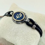 Mavi Mineli Siyah Zirkon Taşlı Elif Vav Gümüş Erkek Bileklik