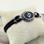 Mavi Mineli Siyah Zirkon Taşlı Elif Vav Gümüş Erkek Bileklik