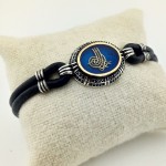 Mavi Mineli Siyah Zirkon Taşlı Osmanlı Tuğrası Gümüş Erkek Bileklik
