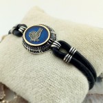 Mavi Mineli Siyah Zirkon Taşlı Osmanlı Tuğrası Gümüş Erkek Bileklik