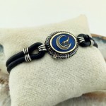 Mavi Mineli Siyah Zirkon Taşlı Hilal Bozkurt Gümüş Erkek Bileklik