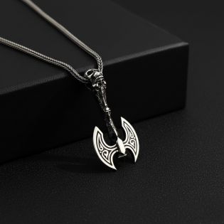 925 Ayar Gümüş Kuru Kafa Motifli Savaş Baltası Erkek Kolye – Viking Tarzı Gotik Tasarım