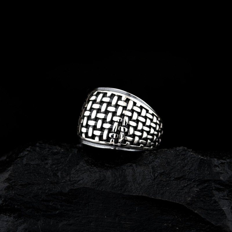 925 K Silver Woven Patterned Men's Ring