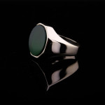 925 Ayar Gümüş Yeşil Akik Taşlı Sade Erkek Yüzük