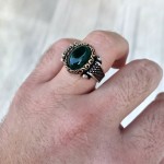 925 Ayar Gümüş Yeşil Taşlı İşlemeli Erkek Yüzük
