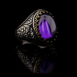 925 Ayar Gümüş Ametist Taşlı Erkek Yüzük – Sarmaşık Desenli Otantik Tasarım
