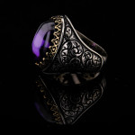 925 Ayar Gümüş Ametist Taşlı Erkek Yüzük – Sarmaşık Desenli Otantik Tasarım