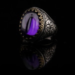 925 Ayar Gümüş Ametist Taşlı Erkek Yüzük – Sarmaşık Desenli Otantik Tasarım