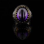 925 Ayar Gümüş Ametist Taşlı Erkek Yüzük – Sarmaşık Desenli Otantik Tasarım