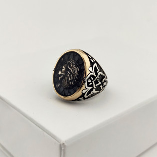 925 Ayar Gümüş Aslan Figürlü Lale Motifli Erkek Yüzük