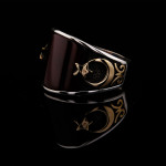 925 Ayar Gümüş Ay Yıldız Detaylı Kırmızı Akik Taşlı Erkek Yüzük