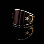 925 Ayar Gümüş Ay Yıldız Detaylı Kırmızı Akik Taşlı Erkek Yüzük