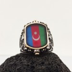 925 Ayar Gümüş Azerbaycan Bayraklı Çift Taraflı Fotoğraflı Yüzük
