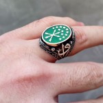 925 Ayar Gümüş Elif Vav İşlemeli Çerkez Bayrağı Motifli Erkek Yüzük