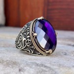 925 Ayar Gümüş Ametist Taşlı Lale Motifli Erkek Yüzük