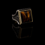 925 Ayar Gümüş Kaplan Gözü Taşlı Başak Desenli Erkek Yüzük