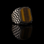 925 Ayar Gümüş Kaplan Gözü Taşlı Saat Kordonu Desenli Erkek Yüzük