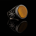 925 Ayar Gümüş Kaplan Gözü Taşlı Yuvarlak Gemici Desenli Erkek Yüzük