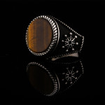 925 Ayar Gümüş Kaplan Gözü Taşlı Yuvarlak Gemici Desenli Erkek Yüzük