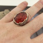 925 Ayar Gümüş Sıkma Kehribar Taşlı Kral Tacı Erkek Yüzük