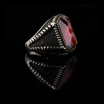 925 Ayar Gümüş Kırmızı Faset Kesim Taşlı Erkek Yüzük | El İşçiliği Özel Tasarım